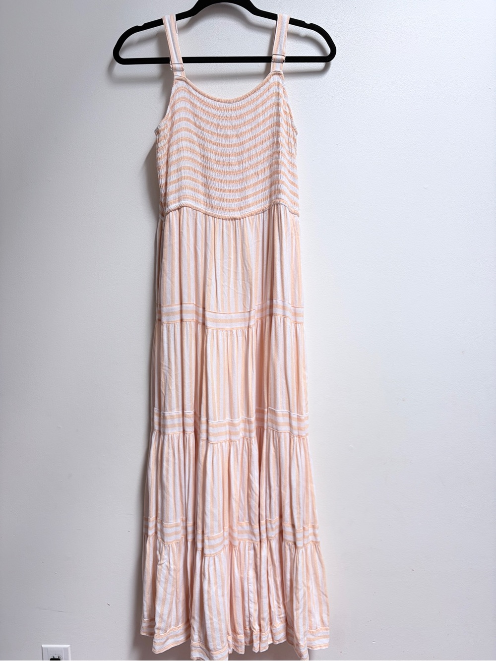 Farwest 1977 Light Peach Striped Tiered Maxi Dress w/ Silver Detail XL